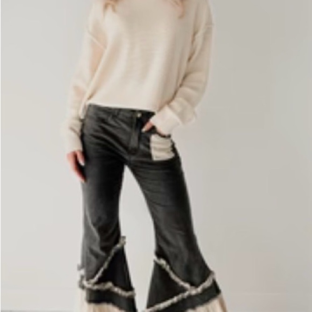 POL Black Denim with Ruffle Flare Bottom